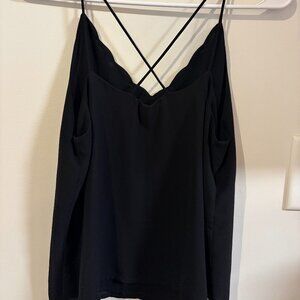 Black Strappy Naked Zebra Tank Top Scalloped Edge Small